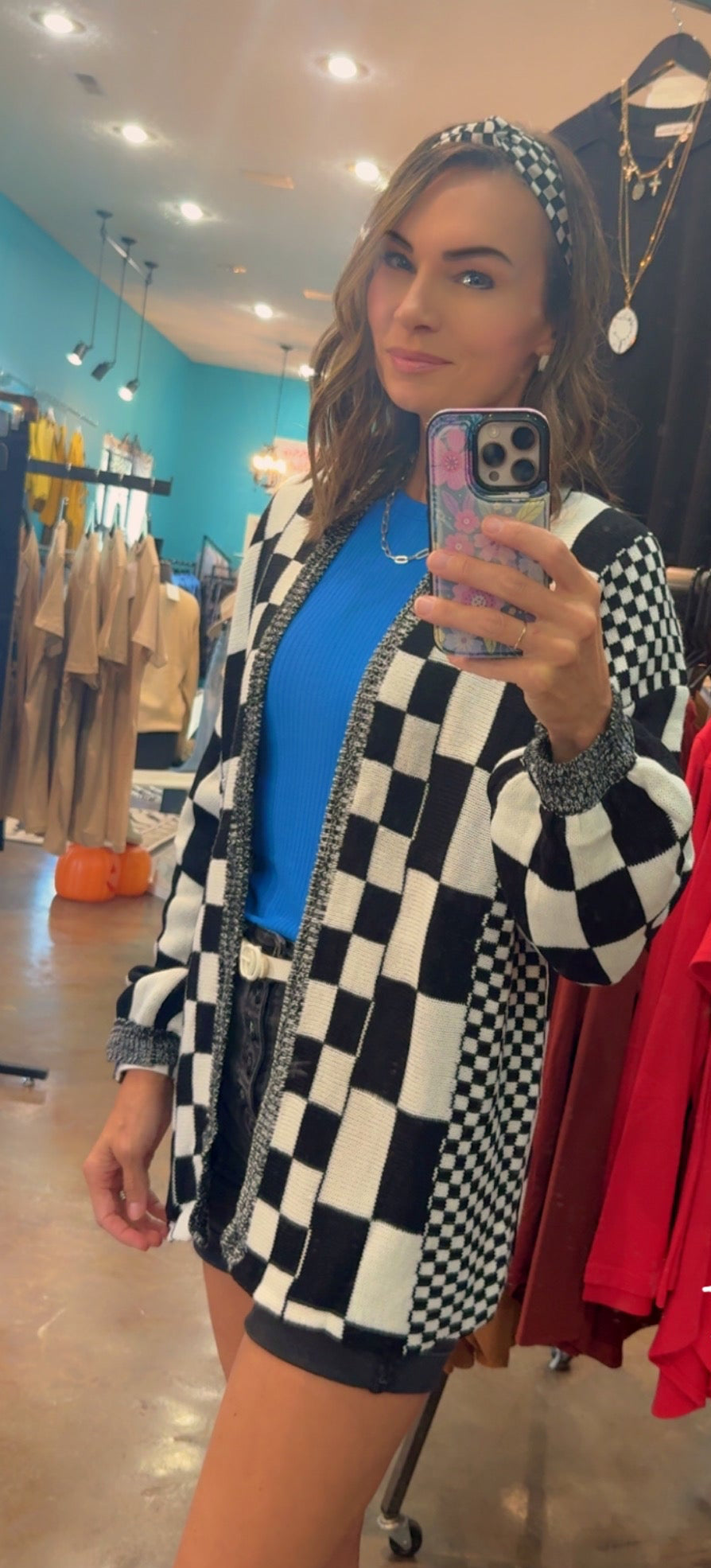 Blk/Wht Checkered Cardigan