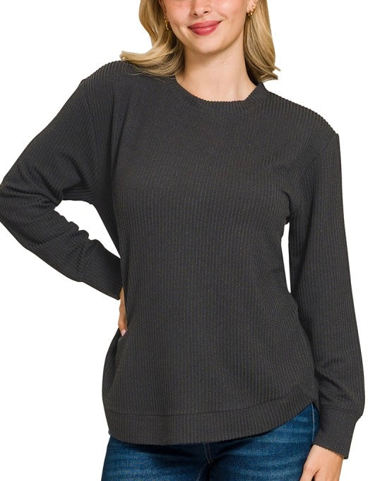 Corded L/S Round Hem Top