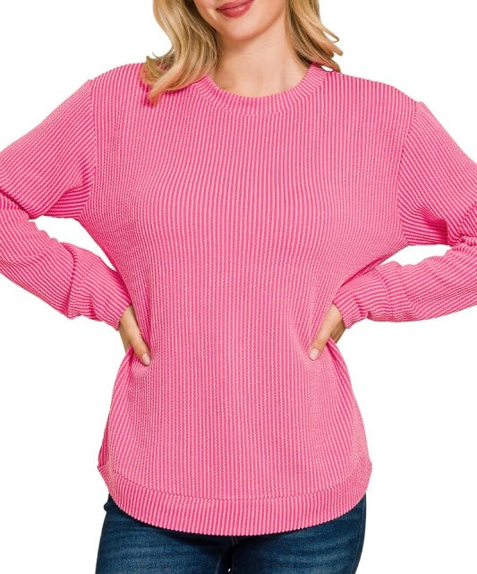 Corded L/S Round Hem Top