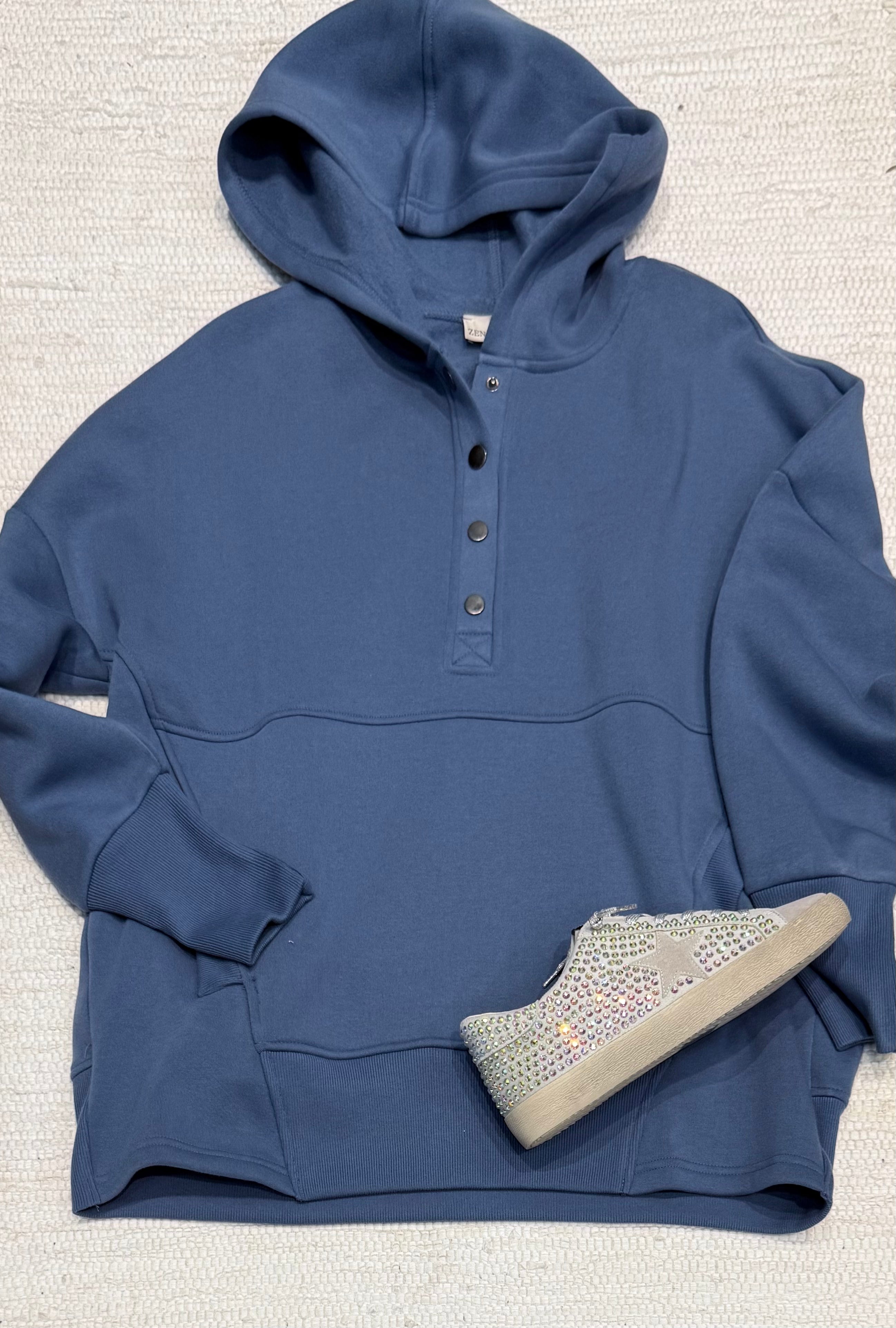 Dusty Blue Half Snap Hoodie