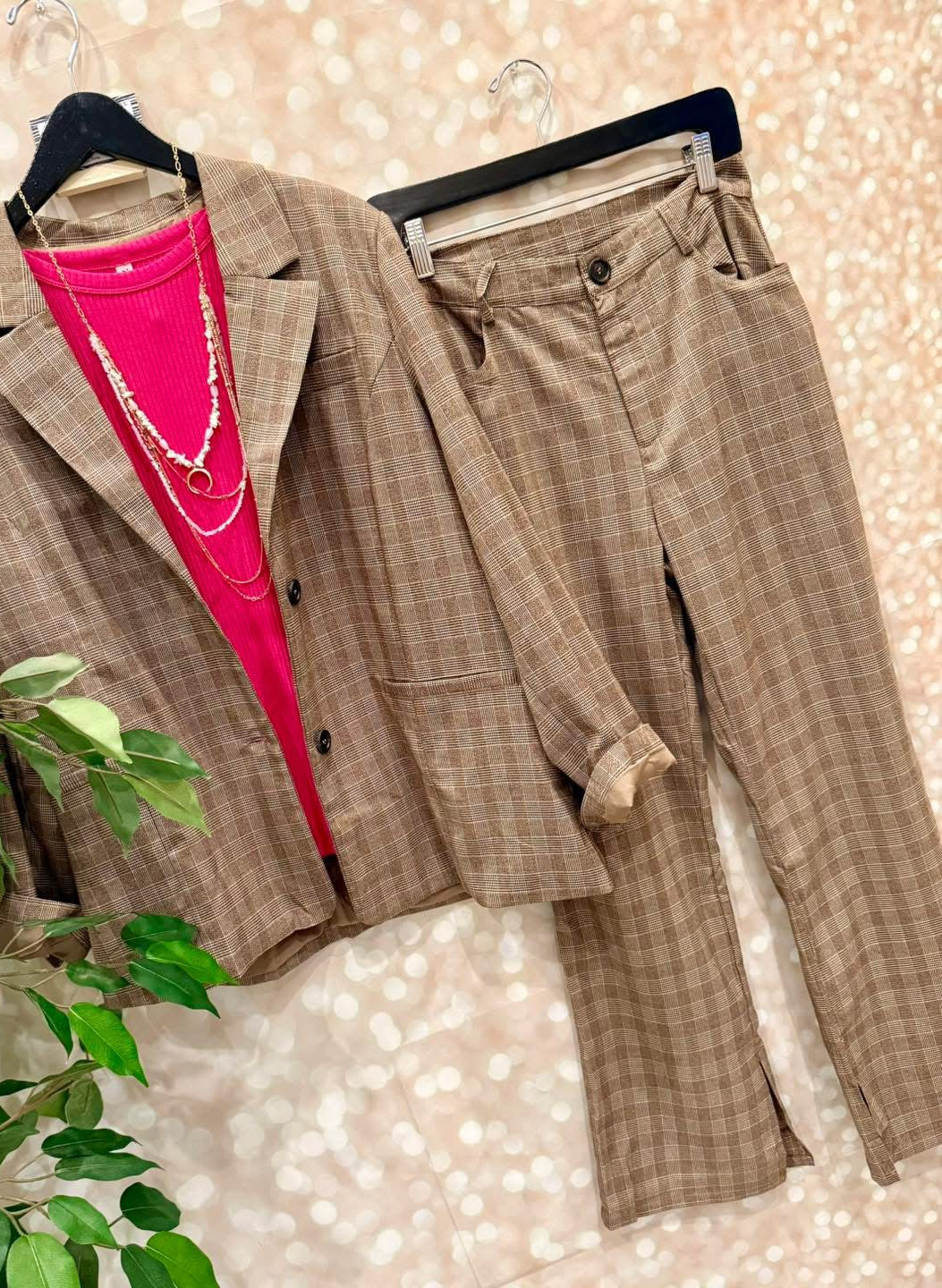 Brown Plaid Dress Pants