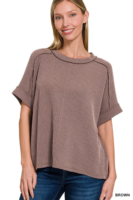 Corded Rib Raw Edge Top