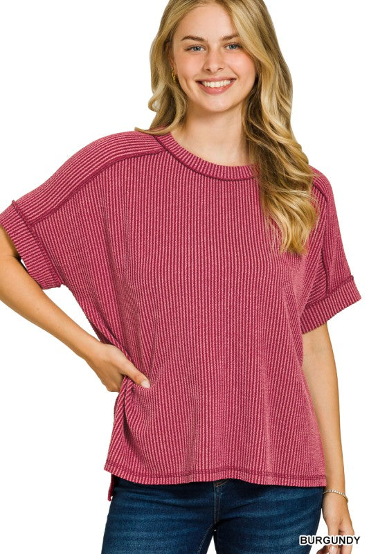 Corded Rib Raw Edge Top