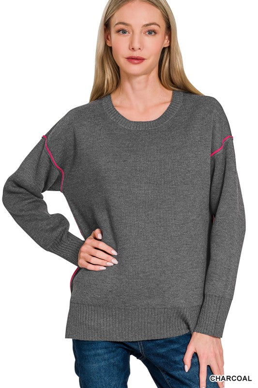 Contrast Color Trim Sweater
