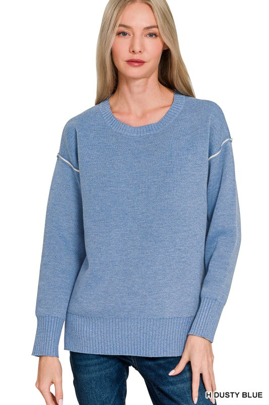 Contrast Color Trim Sweater