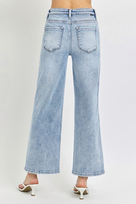 Risen Light Wash Wide Leg Jeans