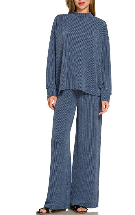 Navy Corded Mock Neck Set