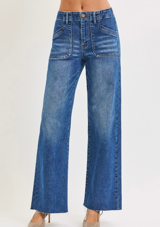 Risen Dark Wide Cutoff Jeans