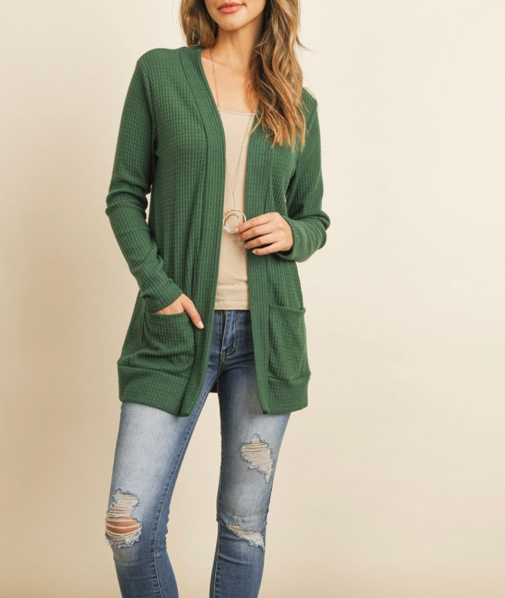 Brushed Waffle Cardigan
