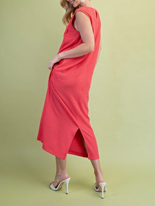 Coral Textured Midi Dress