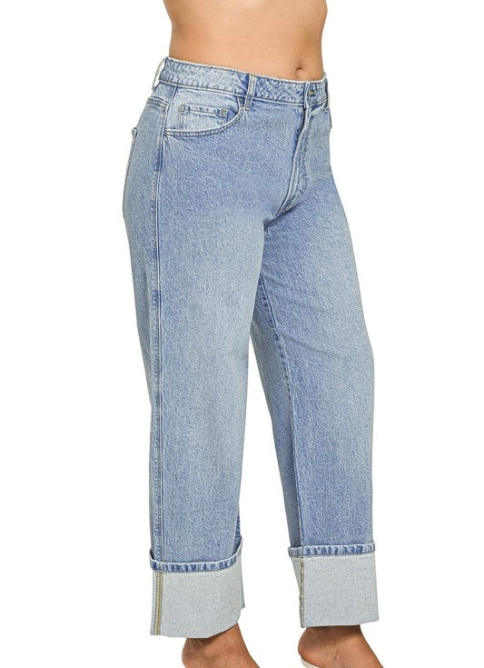 Zenana Plus Cuffed Wide Leg Jeans