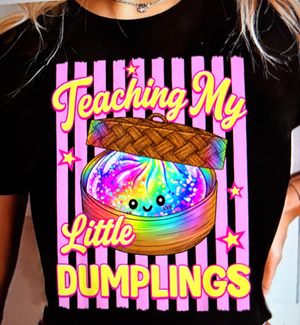 Black Glitter Dumpling Teacher Tee