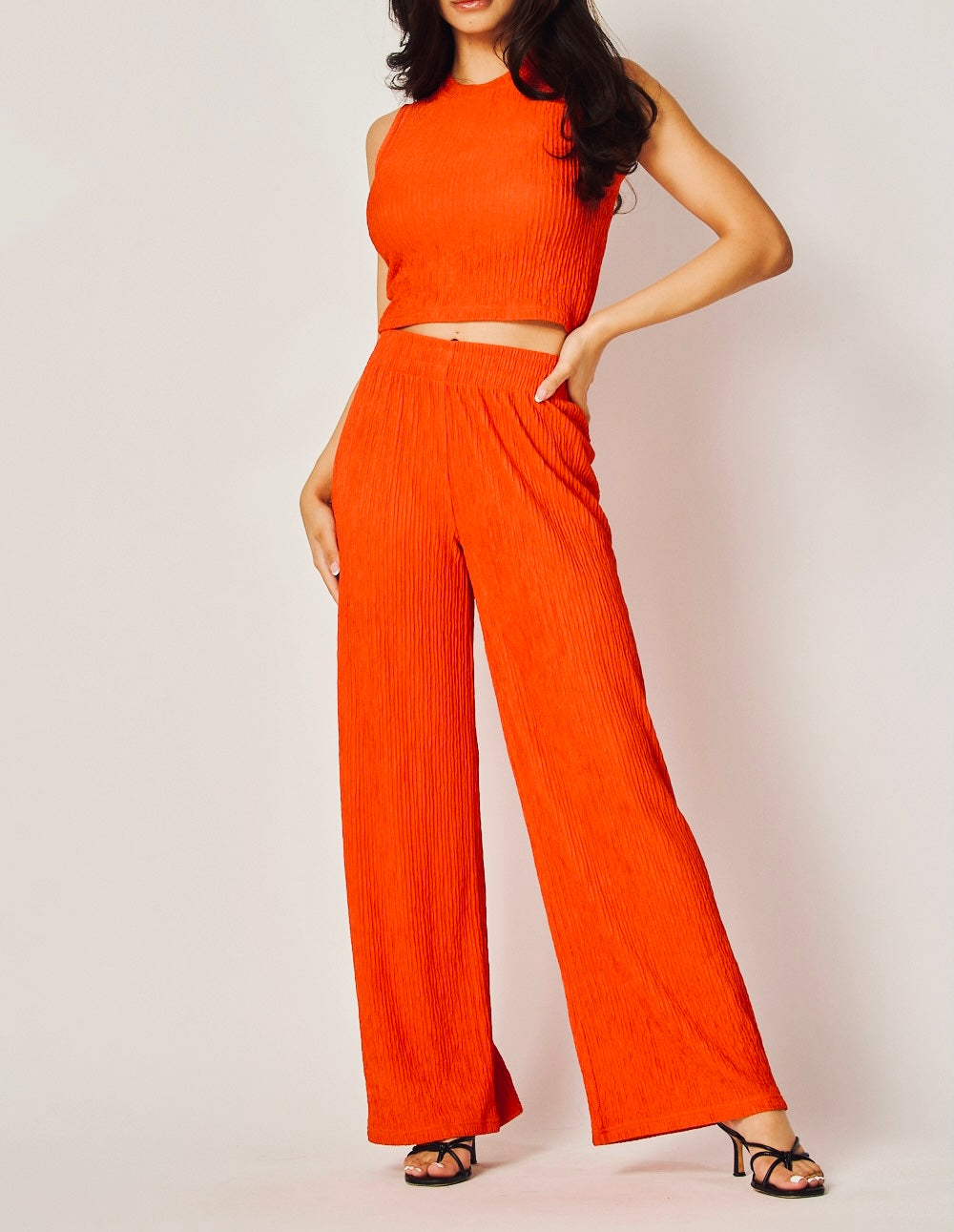 Textured Crop Pants Set