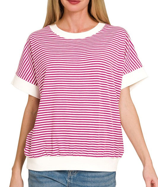 Short Sleeve Striped Banded Top