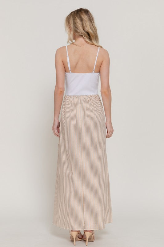 Khaki Striped Maxi Dress