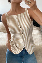 Apricot Striped Button Down Tank