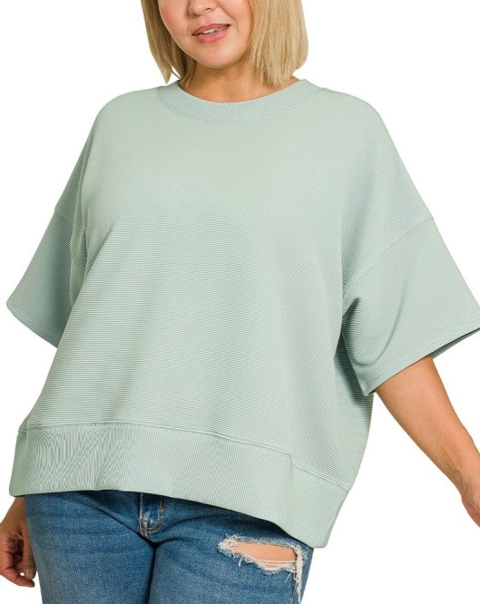 Plus Dusty Green Knit Top