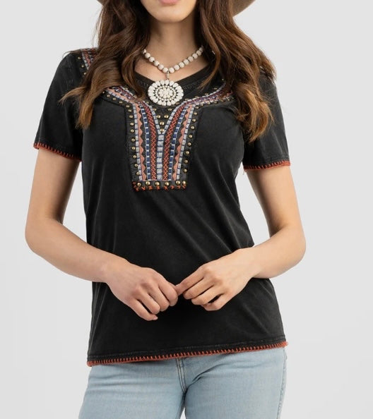 Black Studded & Stitched Top