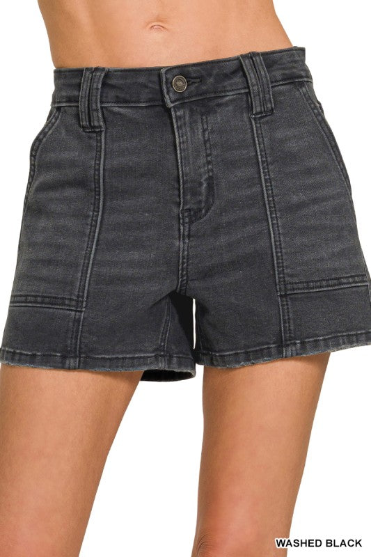 Washed Black Utility Pocket Shorts
