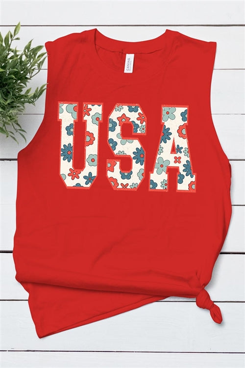 Floral USA Tank Top