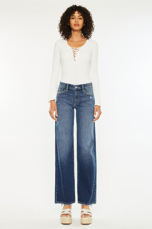 KanCan Dk Wash No Rip Wide Jean