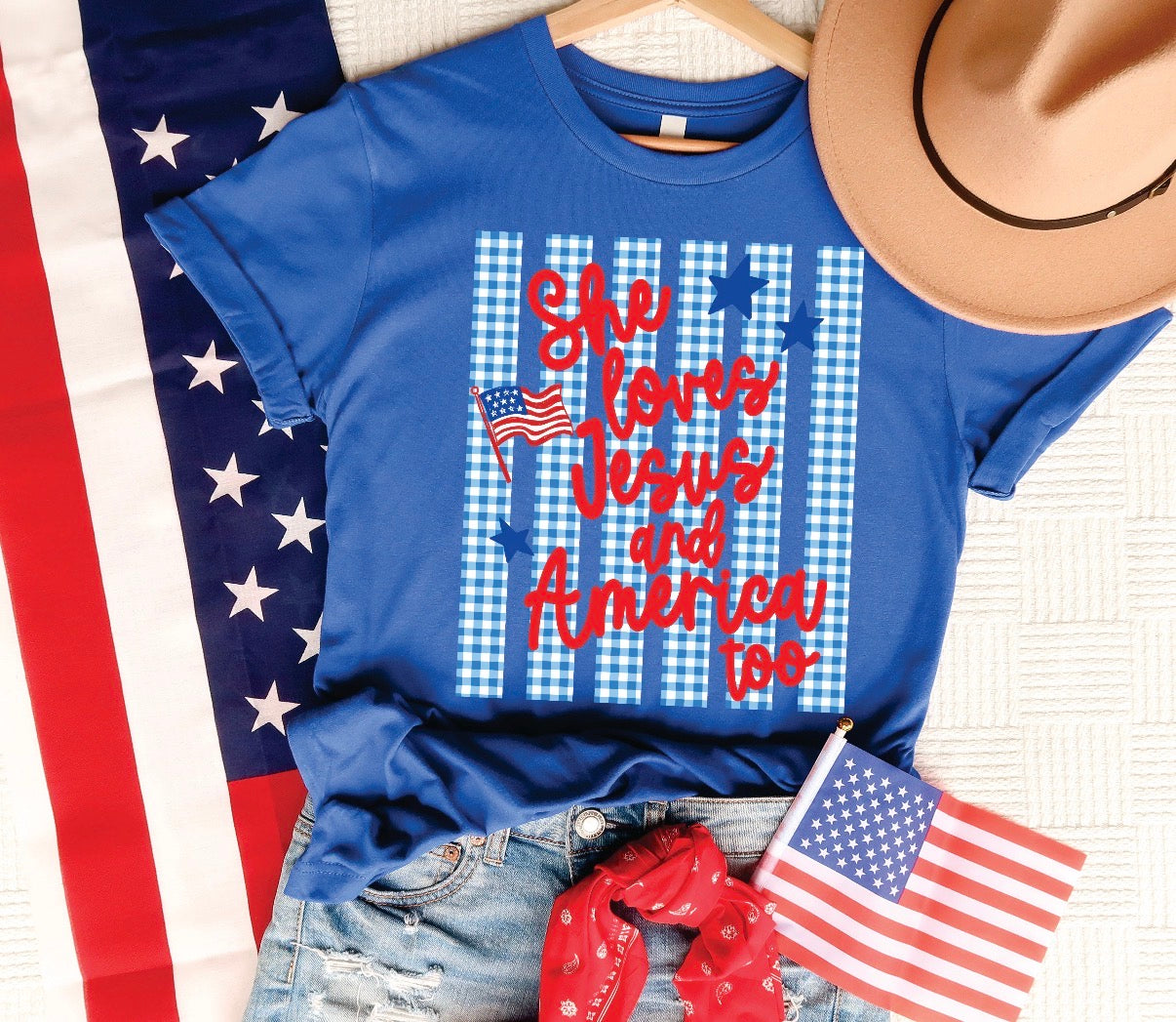 She Loves Jesus & America Tee