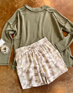 Long Sleeve Corded Raw Edge Top