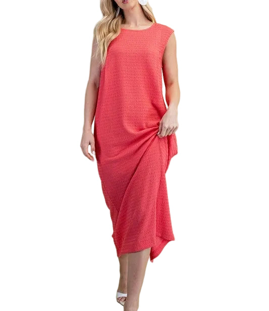 Coral Textured Midi Dress