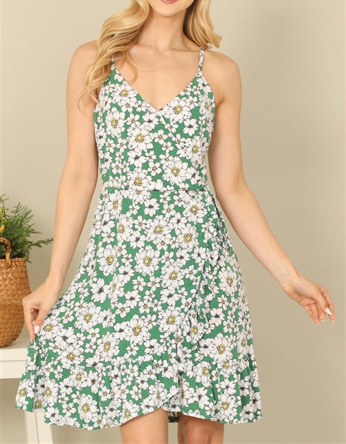 Green Floral Wrap Dress