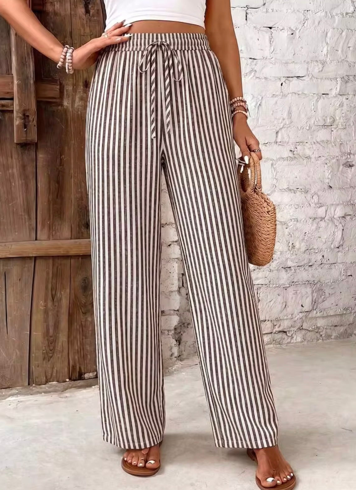 Brown & White Striped Pants