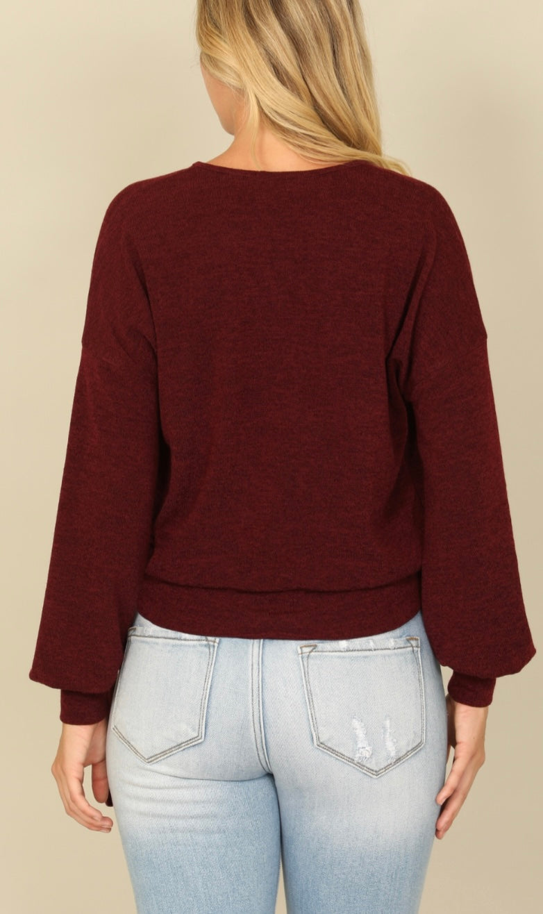 Burgundy Side Tie Sweater