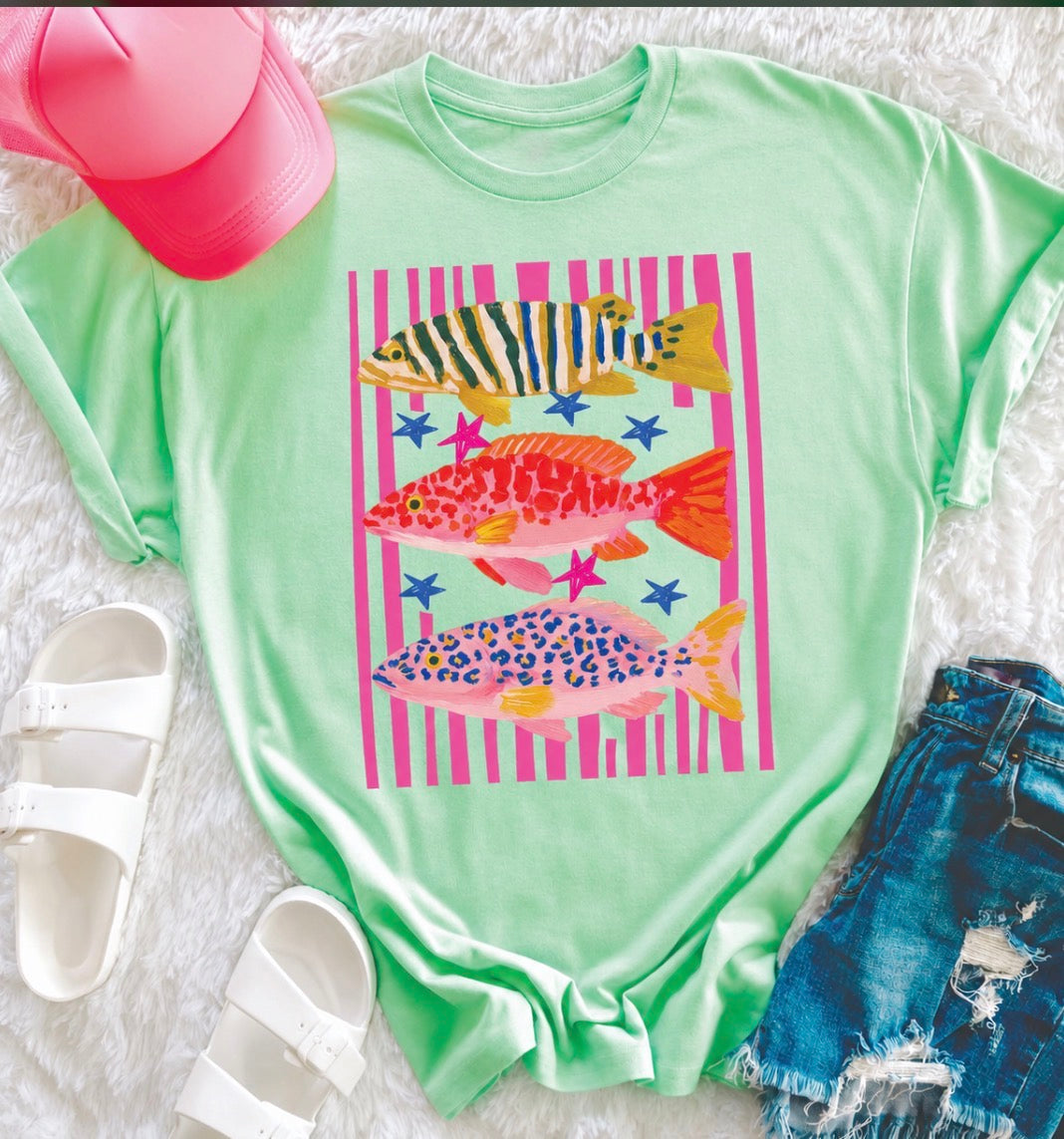 Mint Stripe Funky Fish Tee