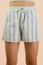 Blue/Sage Striped Shorts Set