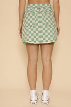 Load image into Gallery viewer, Green Check Freyed Denim Skirt
