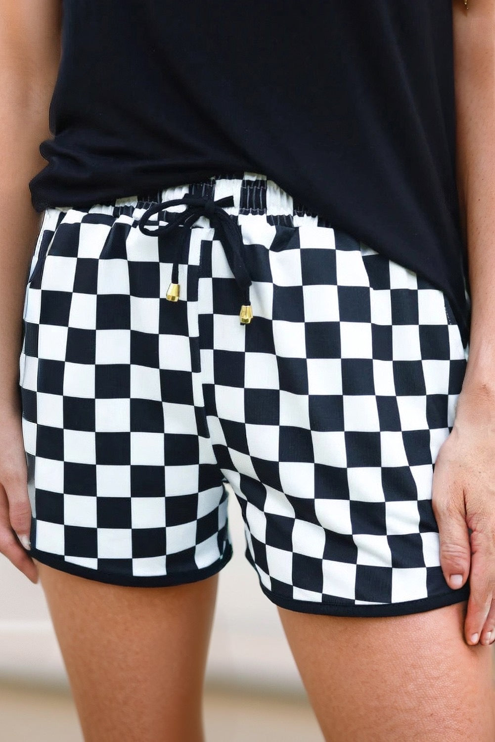 Checked Drawstring Shorts