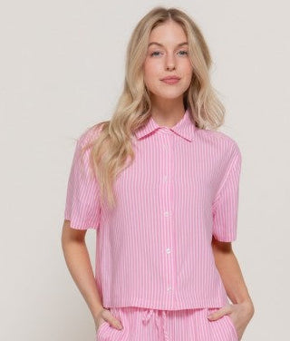 Pink Striped Button Down Blouse