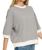 Striped Banded 3/4 Sleeve Top