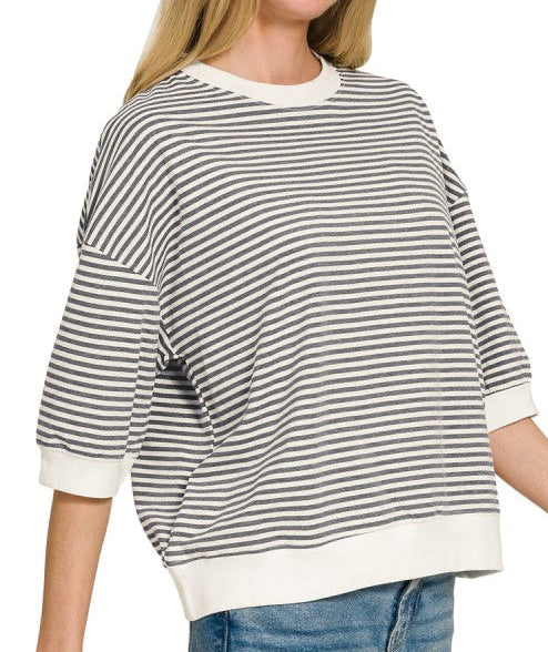 Striped Banded 3/4 Sleeve Top