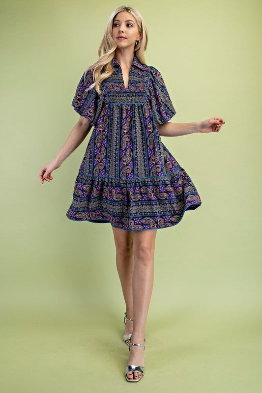 Navy & Neon Mixed Print Dress