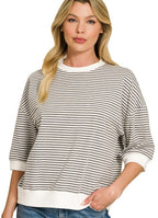 Striped Banded 3/4 Sleeve Top