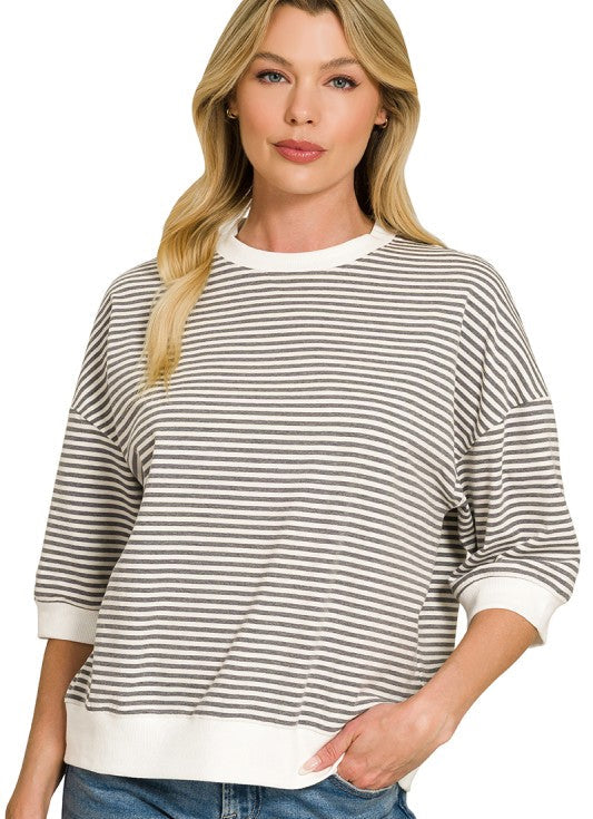 Striped Banded 3/4 Sleeve Top