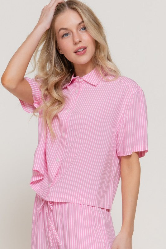 Pink Striped Button Down Blouse