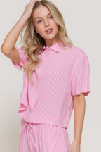 Pink Striped Button Down Blouse