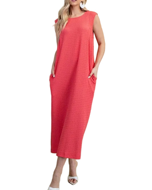 Coral Textured Midi Dress