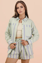 Blue/Sage Striped Shorts Set