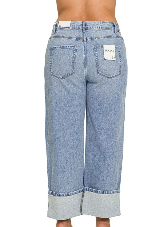 Zenana Plus Cuffed Wide Leg Jeans