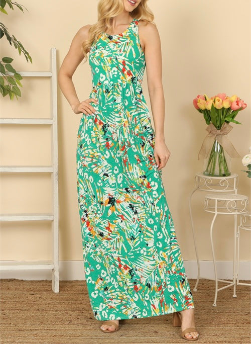 Green Tropical Maxi Dress