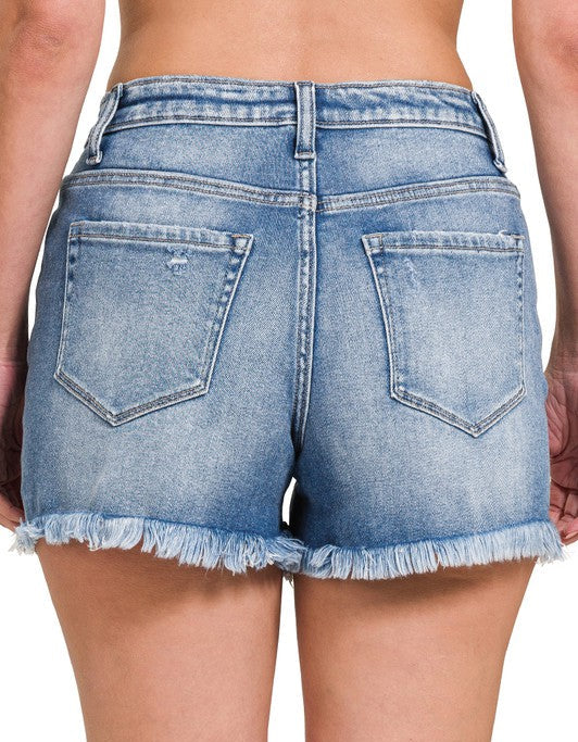 Mid Rise Raw Frayed Shorts