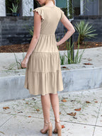 Taupe Swiss Dot Tiered Dress