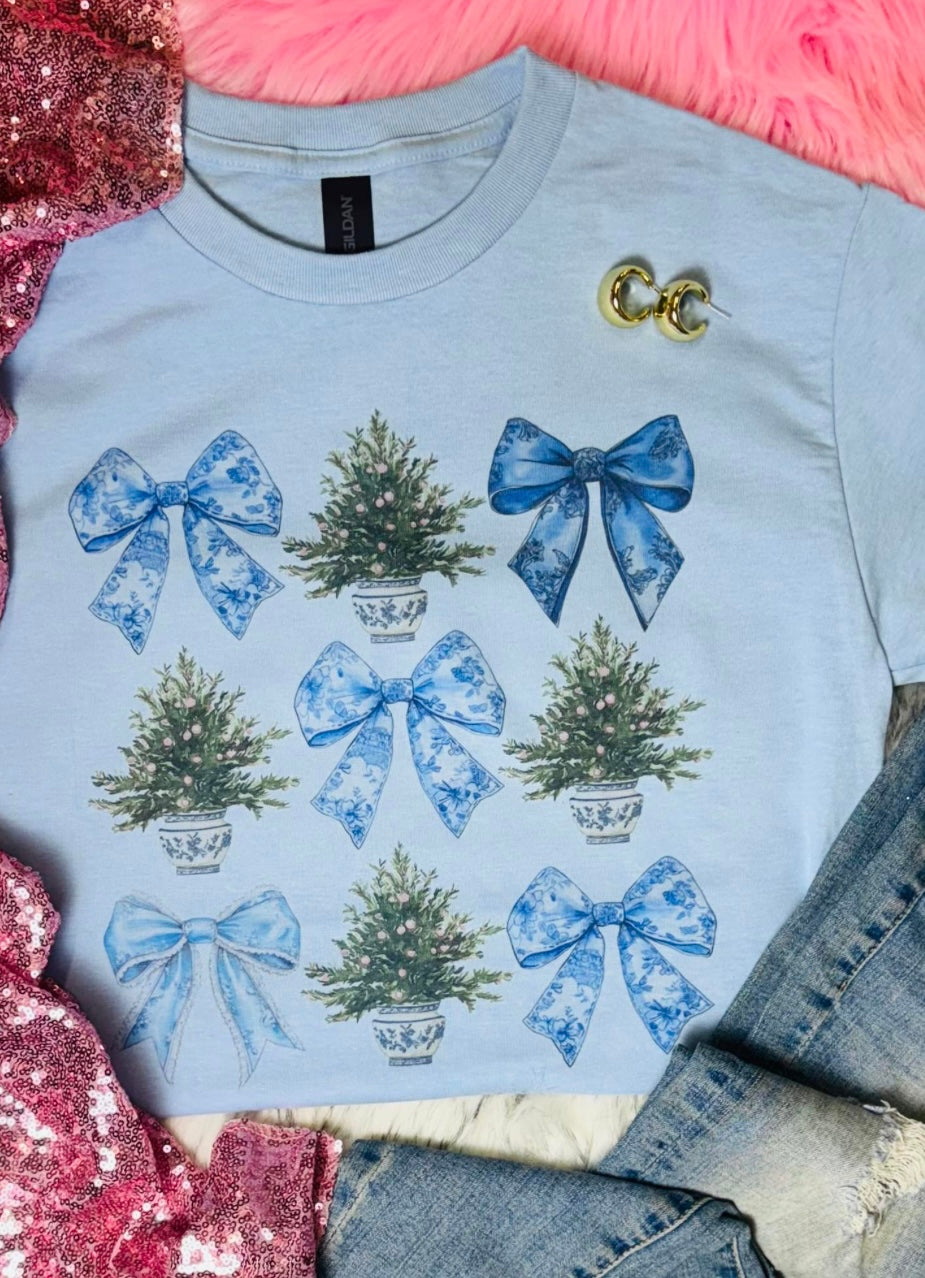 Blue Coquette Christmas Tree Tee